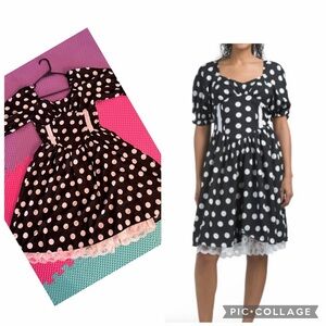 Polka Dot Black and White Midi Dress:/ doll style/ Vintage